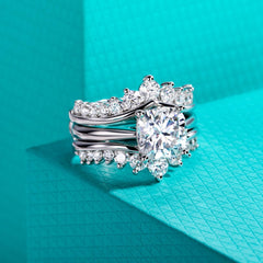 Cushion Cut Moissanite 925 Sterling Silver 3-in-1 Bridal Engagement & Wedding Ring Set for Women