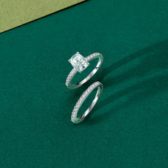 2 PC Oval Brilliant Cut CVD Diamond Sterling Silver Bridal Wedding & Engagement Ring Set for Women