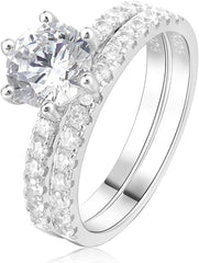 2 PC Round Cut Moissanite Sterling Silver Infinity Eternity Solitaire Engagement & Wedding Ring Set for Women