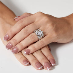 3 PC Marquise Brilliant Cut CVD Diamond Sterling Silver Bridal Wedding & Engagement Ring Set for Women