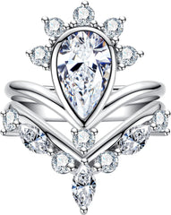 2PC Pear Cut Moissanite 925 Sterling Silver Bridal Engagement & Wedding Ring Set for Women