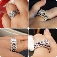 3 PC Princess Cut CVD Diamond Sterling Silver Bridal Engagement Ring Set with Wedding Bands for Women