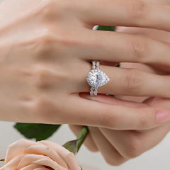 2 PC Pear Cut CVD Diamond Sterling Silver Stackable Bridal Wedding & Engagement Ring Set for Women