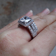 2 PC Princess Cut Moissanite Sterling Silver Bridal Wedding & Engagement Ring Set for Women