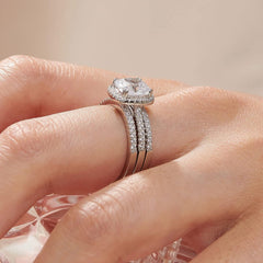 2 PC Cushion Cut Halo Moissanite Sterling Silver Bridal Wedding & Engagement Ring Enhancer Set for Women