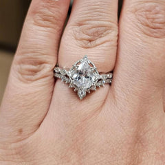 2 PC Pear Teardrop Moissanite Sterling Silver Bridal Wedding & Engagement Ring Set for Women