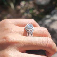 2 PC Cushion Cut CVD Diamond 18K Gold Halo Bridal Wedding & Engagement Ring Set