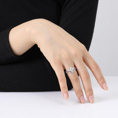 2PC Vintage Petal & Leaf Design Moissanite 925 Sterling Silver Engagement Ring Set for Women
