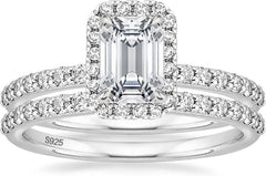 Emerald Cut CVD Diamond 10K Gold Vintage Bridal Engagement Ring Wedding Band Set for Women
