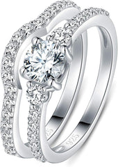 2 PC Infinity Moissanite Sterling Silver Three-in-One Bridal Wedding & Engagement Ring Set for Women