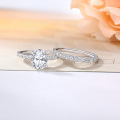 2 PC Oval Cut CVD Diamond Bridal Wedding Engagement Ring Set for Women