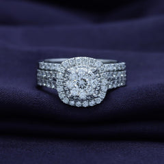 Halo Lab-Grown CVD Diamond Sterling Silver Bridal Wedding Engagement Ring Set for Women