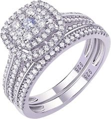 2 PC Round Brilliant Cut Moissanite Sterling Silver Bridal Wedding & Engagement Ring Set for Women