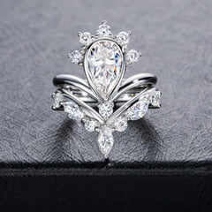 2PC Pear Cut CVD Diamond 14K Gold Bridal Engagement & Wedding Ring Set for W