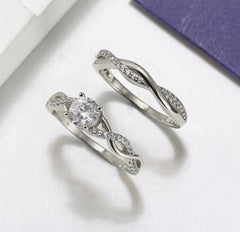 2 PC Round Brilliant Cut Moissanite Sterling Silver Solitaire Bridal Wedding & Engagement Ring Set for Women