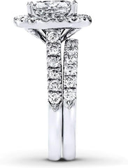 2PC Round Cut Moissanite Sterling Silver Bridal Engagement Ring Set for Women