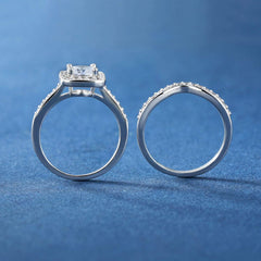 2 PC Round Brilliant Cut CVD Diamond Halo Wedding Engagement Promise Eternity Ring for Women