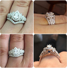2 PC Vintage Pear Teardrop CVD Diamond Sterling Silver Bridal Wedding & Engagement Ring Set for Women