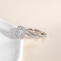 Emerald Cut CVD Diamond 14K Gold Vintage Bridal Engagement Ring & Wedding Band S