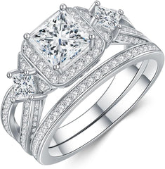 2PC Vintage Princess Cut CVD Diamond 925 10K Gold Bridal Engagement & Wedding Ring Set for Women