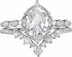 2 PC Pear Teardrop CVD Diamond 10K Gold Wedding & Engagement Ring Set for Women