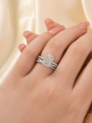 2 PC Radiant Cut CVD Diamond Sterling Silver Bridal Wedding Engagement Ring Set