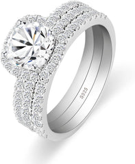 3 PC Round Cut CVD Diamond Sterling Silver Butterfly Bridal Ring Set Engagement, Wedding, Promise & Anniversary Ring for Women