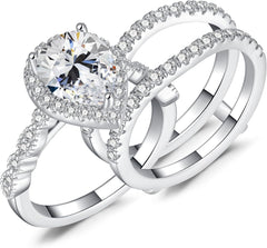 3 PC Pear Cut CVD Diamond 18K Gold Bridal Engagement Ring Set with Wedding Band
