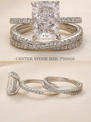 2 PC Radiant Cut Moissanite Sterling Silver Bridal Wedding Engagement Ring Set