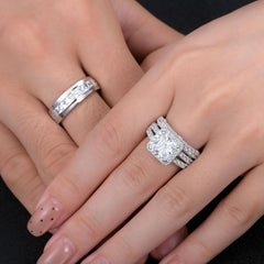 Princess Cut Moissanite His & Hers Sterling Silver Wedding & Engagement Promise Ring Set for Couples