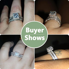 2 PC Princess Cut Halo Split Shank Moissanite Sterling Silver Bridal Wedding & Engagement Ring Set for Women