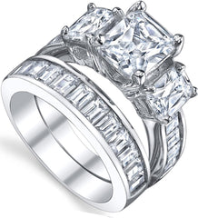 2 PC Radiant Cut Moissanite Sterling Silver Bridal Wedding & Engagement Ring Set for Women