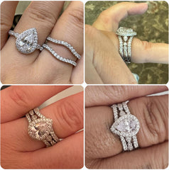 2 PC Pear Cut Moissanite Sterling Silver Bridal Wedding & Engagement Ring Set with Band Enhancer for Women