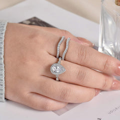 2 PC Round Cut CVD Diamond Sterling Silver Wedding Bridal Band & Ring Enhancer Engagement Set for Women