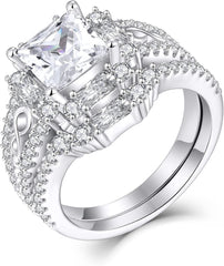 2 PC Princess Cut Moissanite Sterling Silver Infinity Couple Wedding & Engagement Ring Set for Women