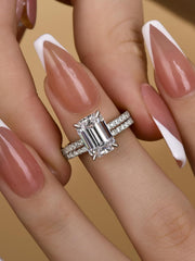 2 PC Emerald Cut Moissanite Sterling Silver Bridal Wedding & Engagement Ring Set for Women