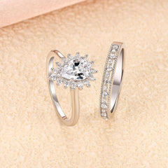 2PC Halo Pear Cut CVD Diamond 925 10K Gold Bridal Engagement & Wedding Ring Set for Women