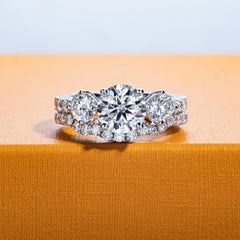 2PC Round Brilliant Cut CVD Diamond 925 Sterling Silver Bridal Engagement & Wedding Ring Set for Women