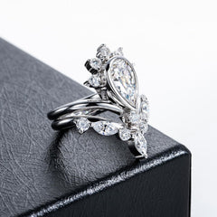2PC Pear Cut CVD Diamond 925 Sterling Silver Bridal Engagement & Wedding Ring Set for Women