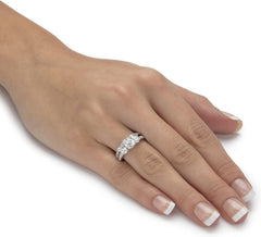 Round Brilliant Cut Moissanite 925 Sterling Silver 3-Stone Bridal Engagement & Wedding Ring Set for Women