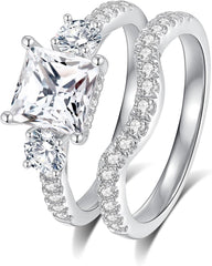 2 PC Princess Cut Moissanite 925 Sterling Silver Bridal Engagement & Wedding Ring Set for Women