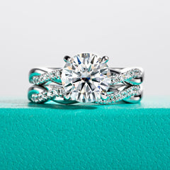2 PC Round Brilliant Cut CVD Diamond Infinity Twisted Vine Sterling Silver Bridal Wedding & Engagement Ring Set for Women