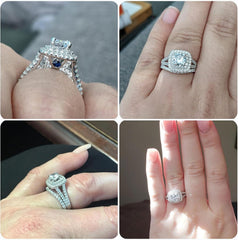 2 PC Round Brilliant Cut CVD Diamond & Created CVD Diamond 18K Gold Bridal Weddi
