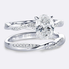 2CT Oval Moissanite Engagement Ring Set in Sterling Silver