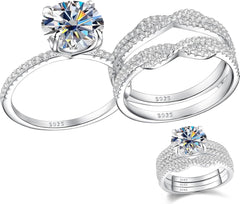 2 PC Vintage Round Cut Moissanite Sterling Silver Wedding Ring Guard Enhancer Engagement Set for Women