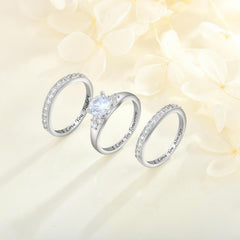 3PC Moissanite Sterling Silver Bridal Wedding Ring Set – Engagement, Wedding & Promise Bands for Women