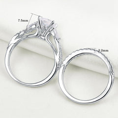 2 PC Princess & Pear Cut Moissanite Sterling Silver Bridal Wedding & Engagement Ring Set for Women