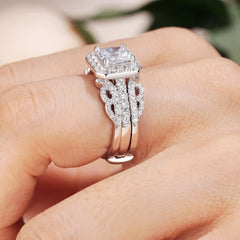 2 PC Princess Cut Moissanite Sterling Silver Bridal Wedding & Engagement Ring Enhancer Set for Women