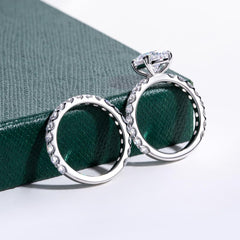 2 PC Oval Brilliant Cut Moissanite Sterling Silver Bridal Wedding & Engagement Ring Set for Women
