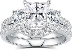 2 PC Princess Cut Moissanite 925 Sterling Silver Bridal Engagement & Wedding Ring Set for Women